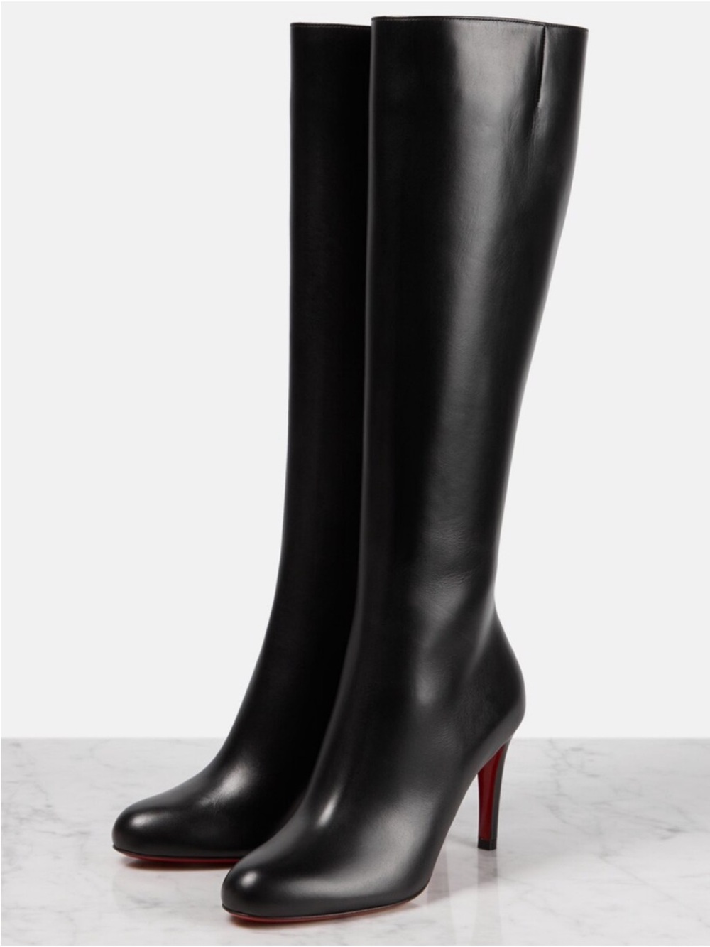 Christian Louboutin Black Leather Knee High Stiletto Boots with Red Soles